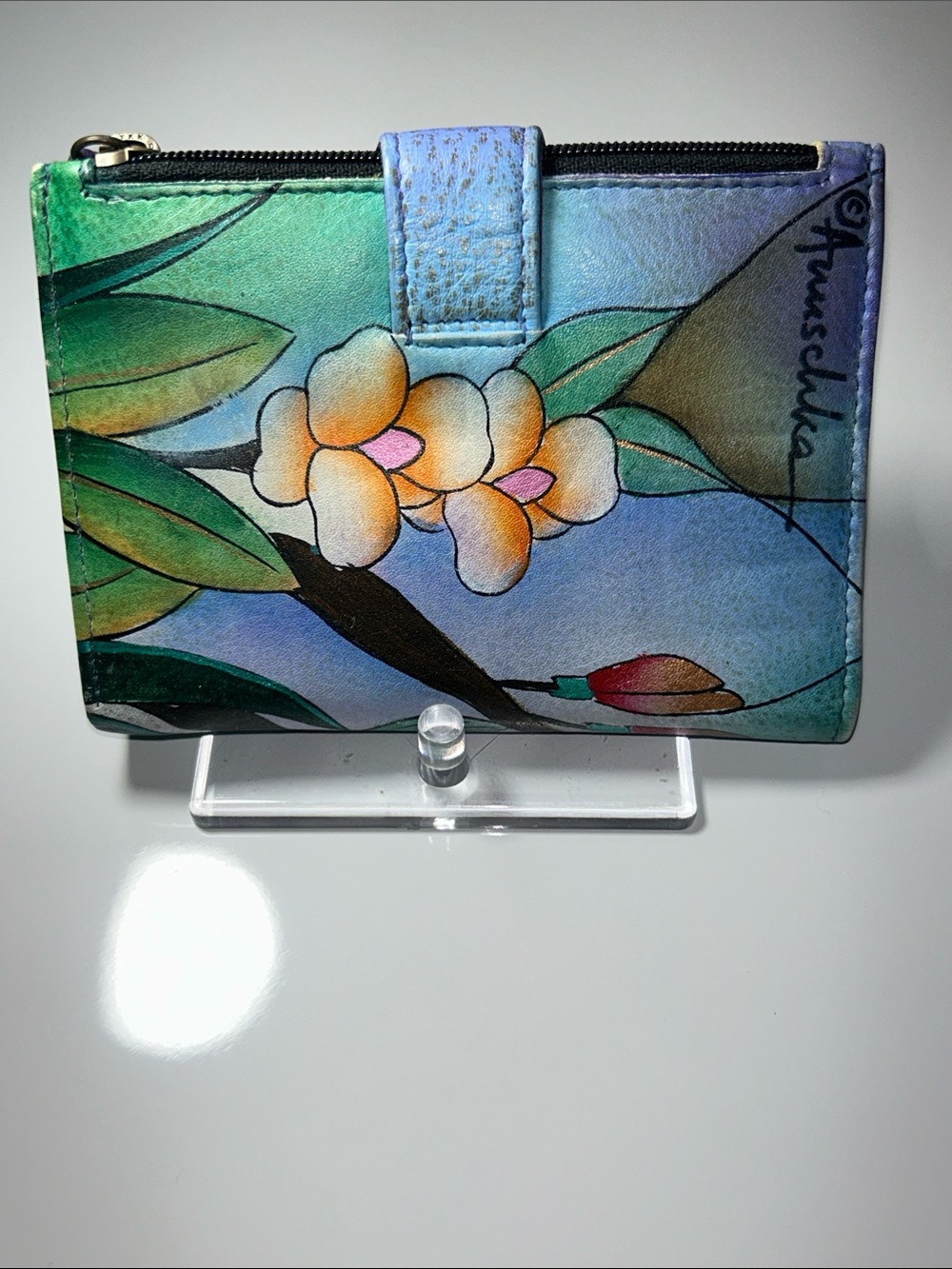 NWT Genuine Leather Hand Painted Peacock Design Anuschka Brand Wallet - Picture 2 of 9